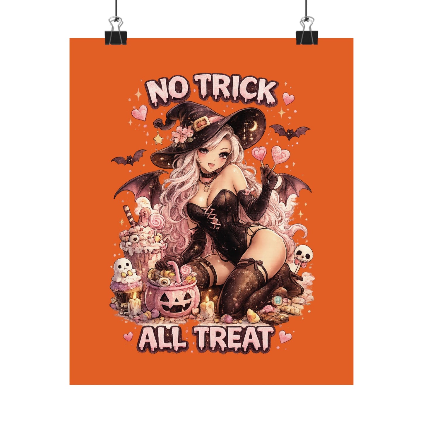 No Trick All Treat Halloween Poster - Sexy Witch Matte Vertical Wall Art