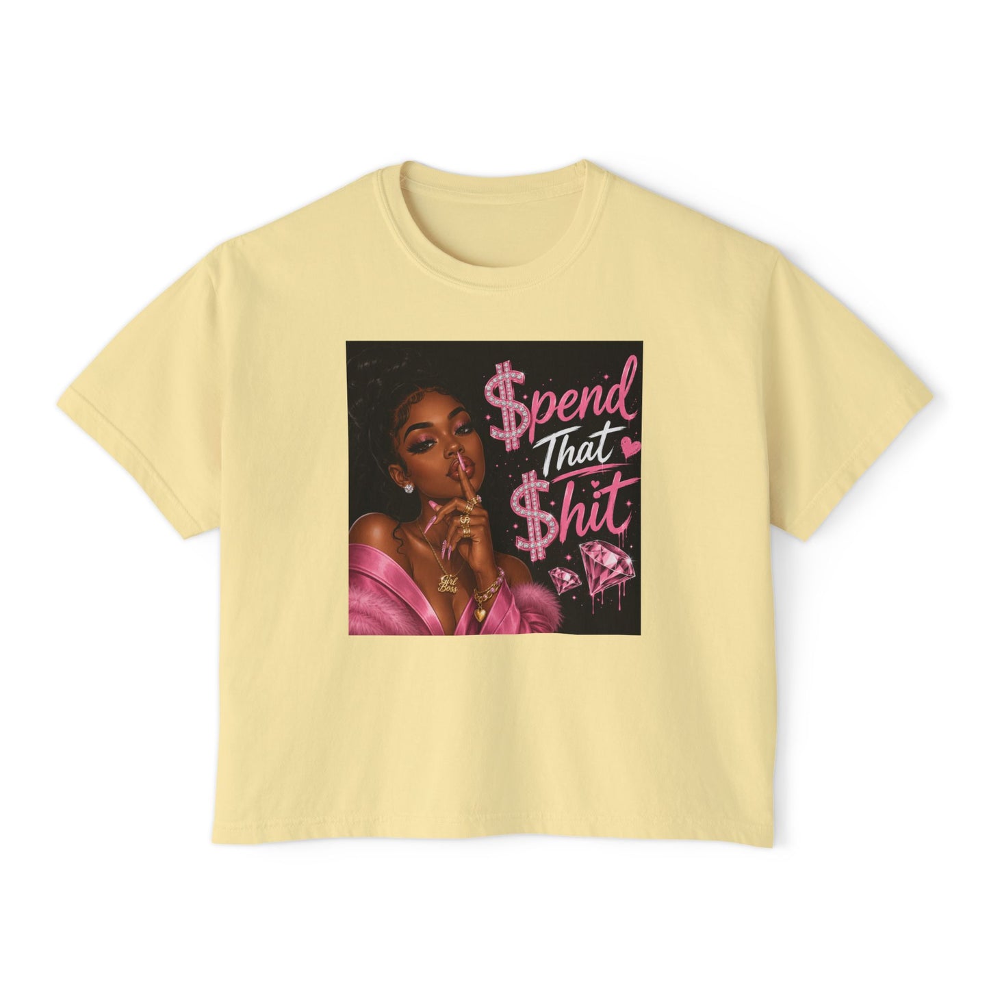 Spend That Shit Boxy Tee — Bold Pink Glam Graphic T-Shirt
