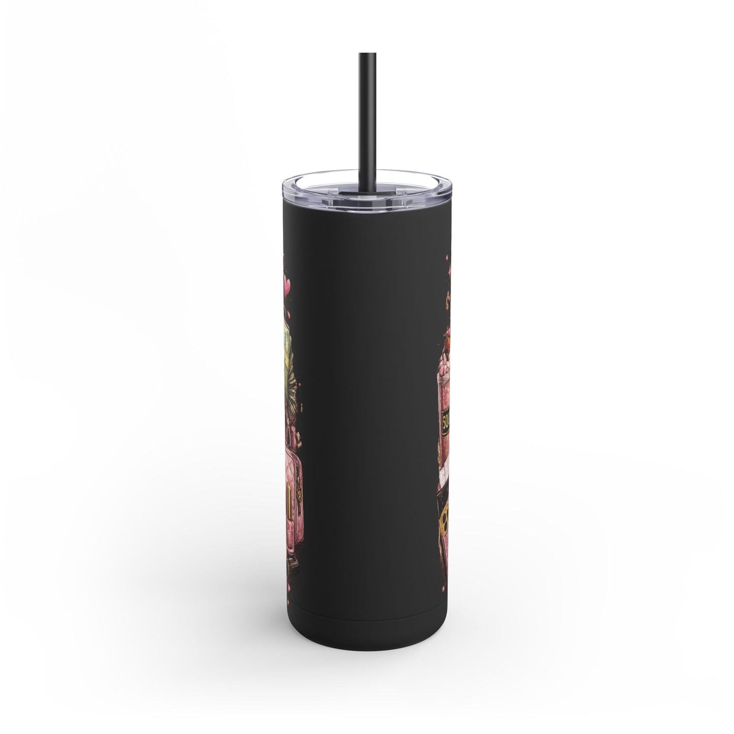 Skinny Tumbler - "Wake Up & Get That Bag" Pink Coffee Travel Cup