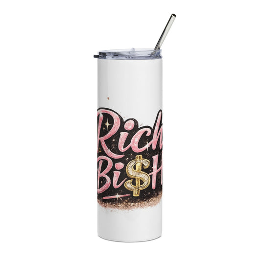 20oz Tumbler — "Rich Bih" Glitter Money Stainless Steel Travel Cup