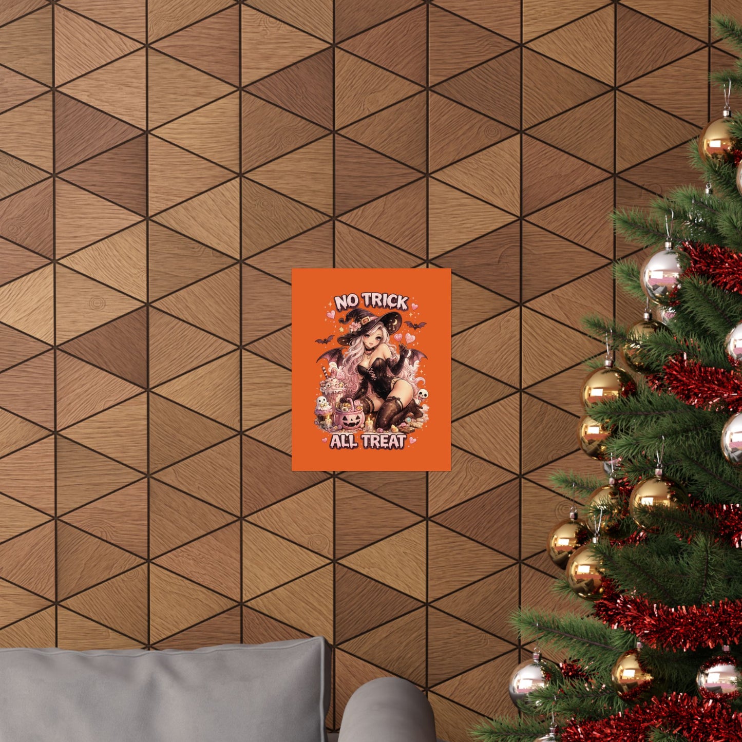 No Trick All Treat Halloween Poster - Sexy Witch Matte Vertical Wall Art