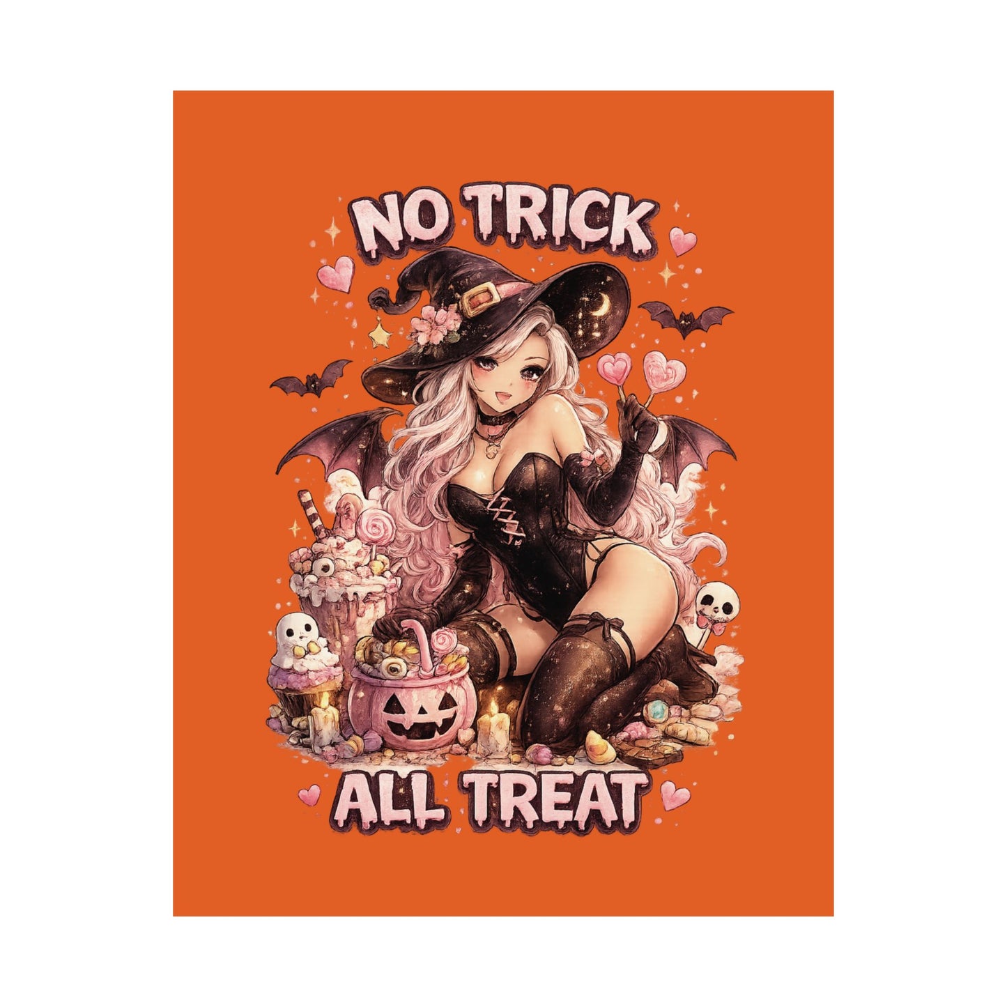 No Trick All Treat Halloween Poster - Sexy Witch Matte Vertical Wall Art