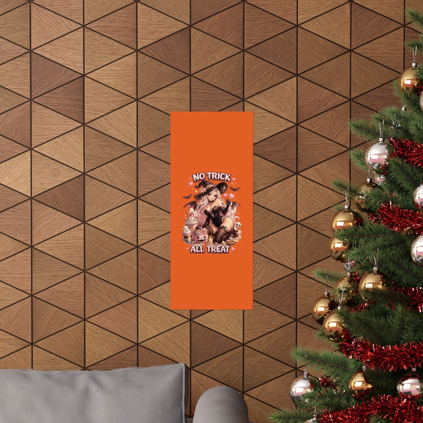 No Trick All Treat Halloween Poster - Sexy Witch Matte Vertical Wall Art