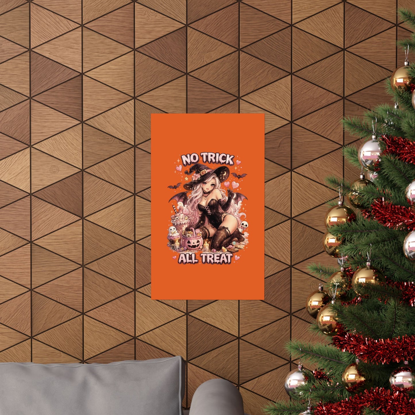 No Trick All Treat Halloween Poster - Sexy Witch Matte Vertical Wall Art