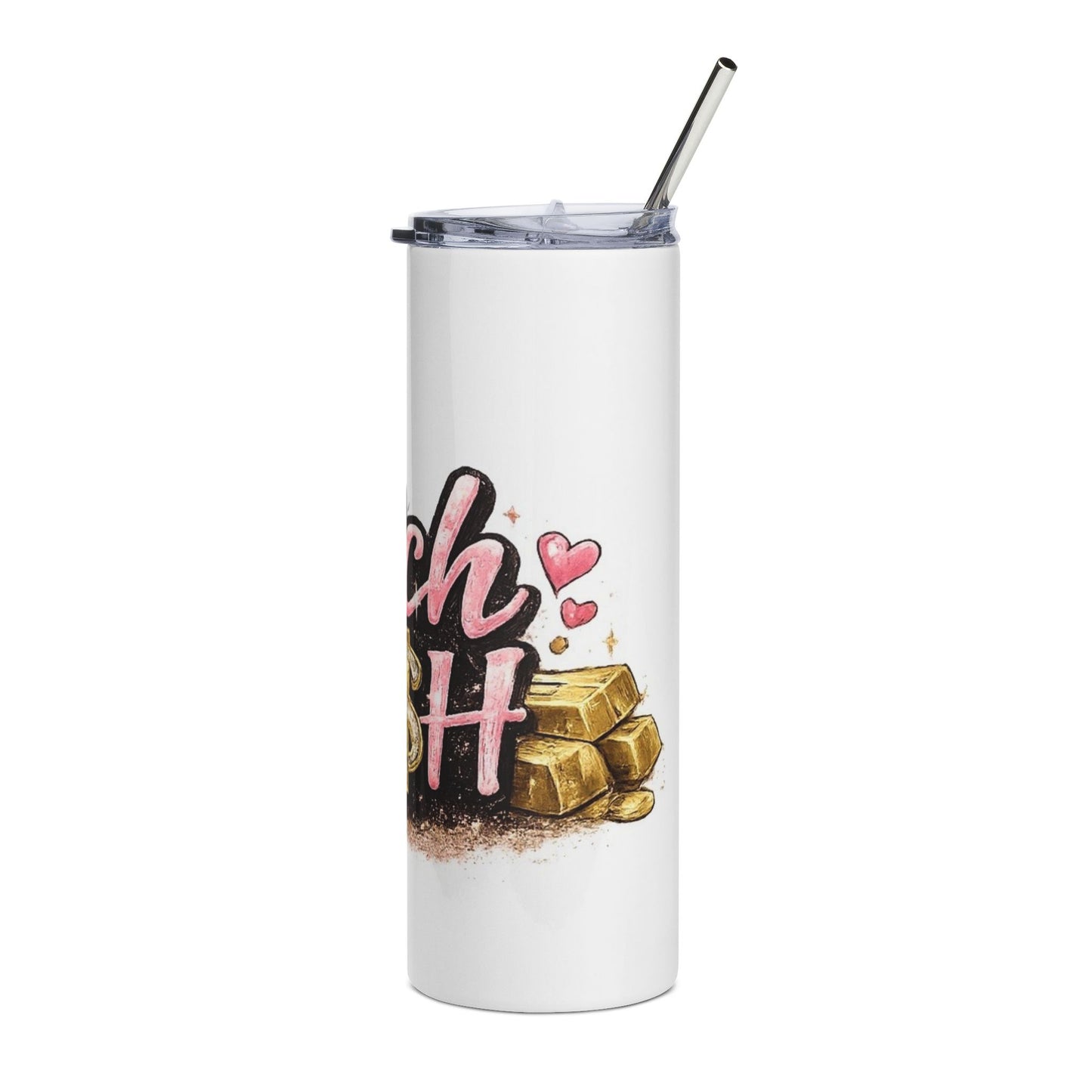 20oz Tumbler — "Rich Bih" Glitter Money Stainless Steel Travel Cup