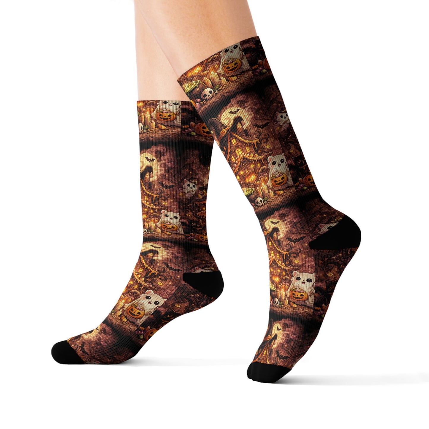 Lucky Cat Pattern Sublimation Socks — Kawaii Maneki Neko Crew Socks