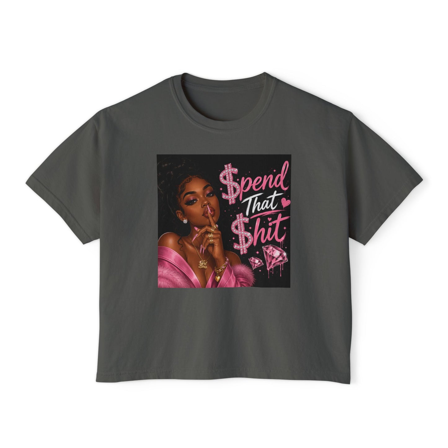 Spend That Shit Boxy Tee — Bold Pink Glam Graphic T-Shirt