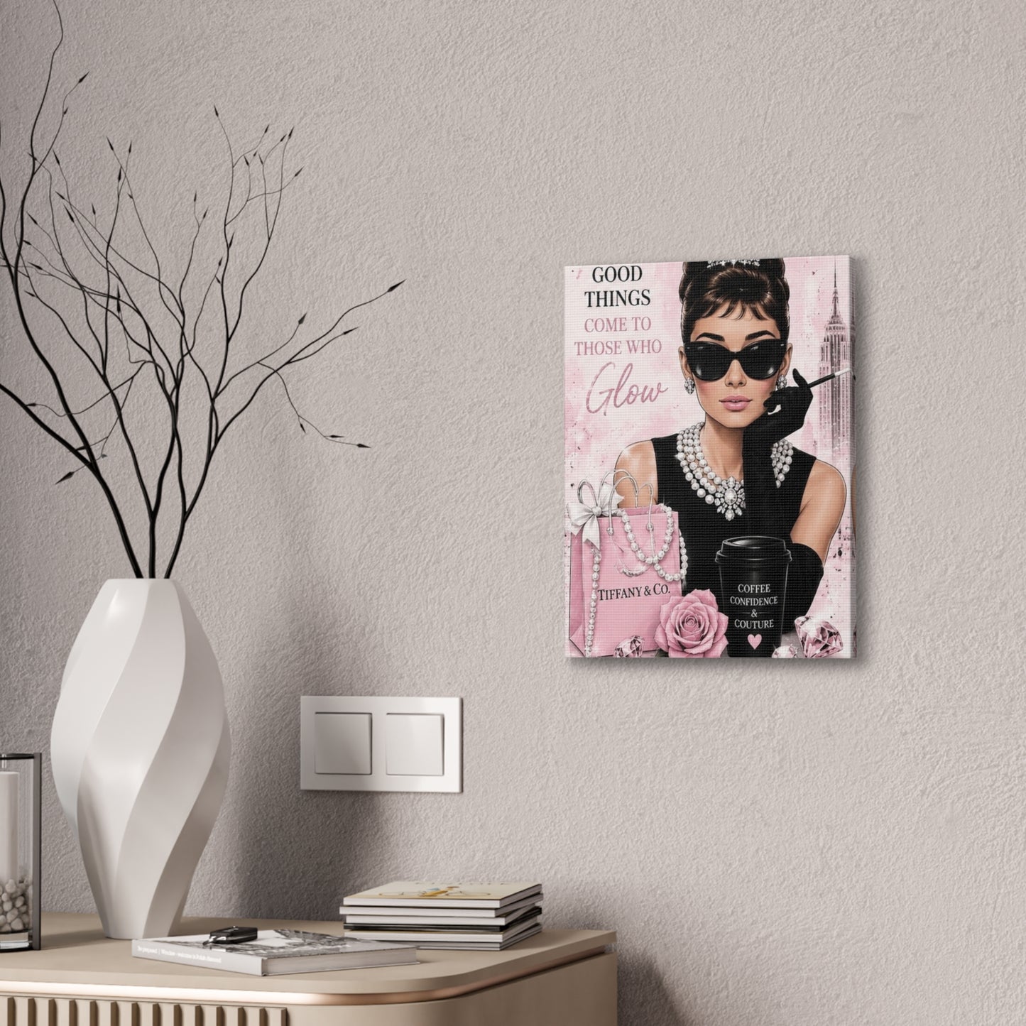 Audrey-Inspired Glam Wall Art Canvas — "Good Things Come to Those Who Glow"