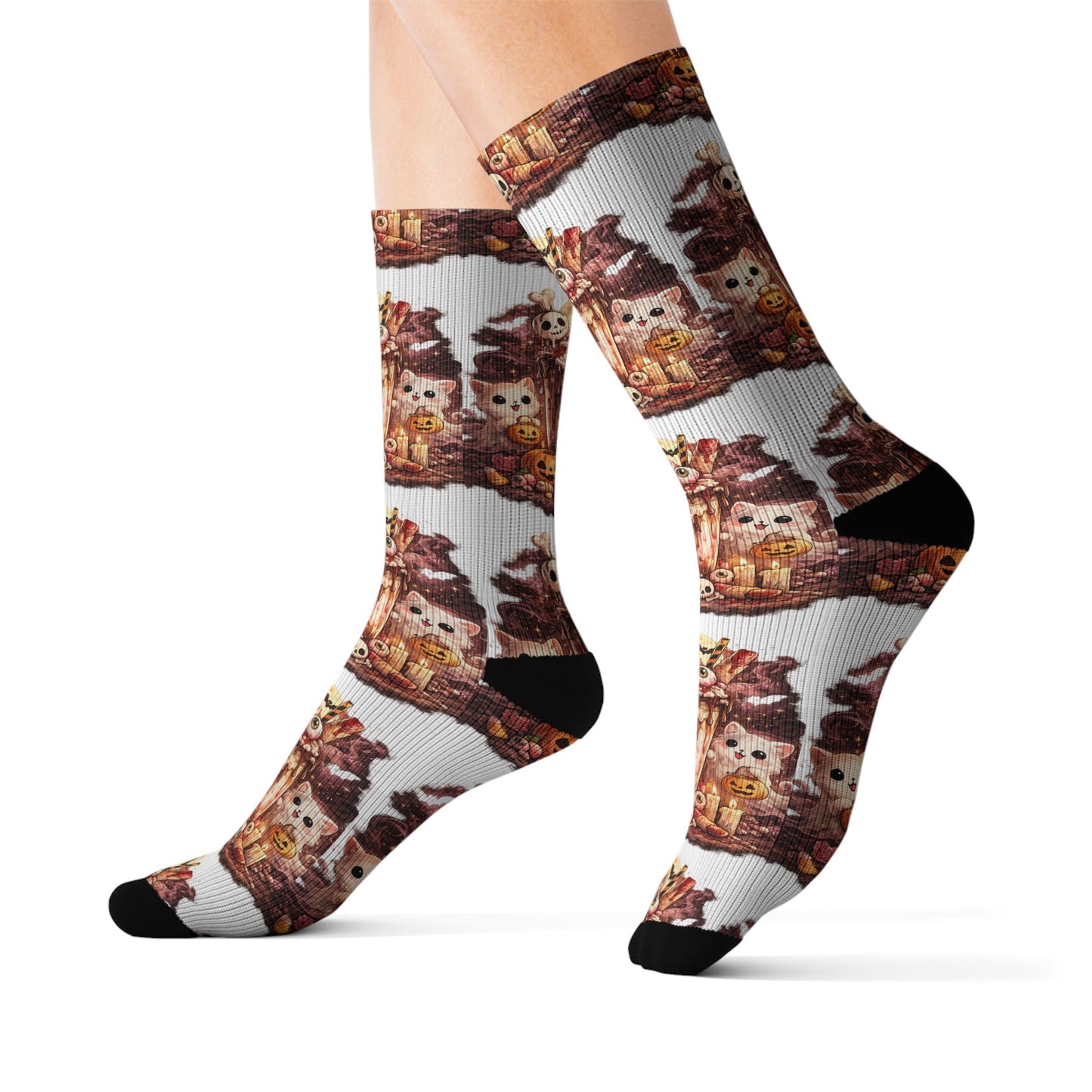 Fall Scarecrow Socks — Cute Harvest Pumpkin & Scarecrow Sublimation Crew Socks