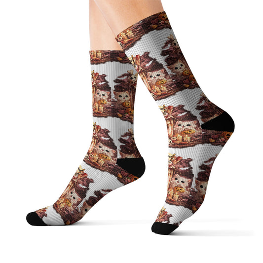 Fall Scarecrow Socks — Cute Harvest Pumpkin & Scarecrow Sublimation Crew Socks