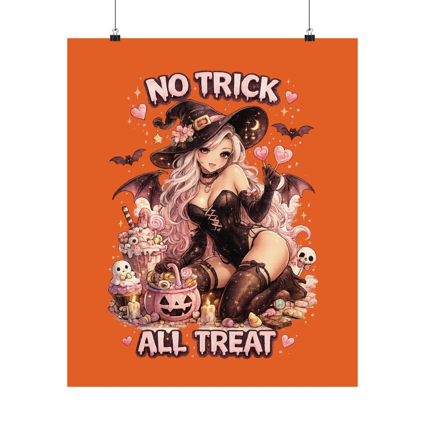 No Trick All Treat Halloween Poster - Sexy Witch Matte Vertical Wall Art