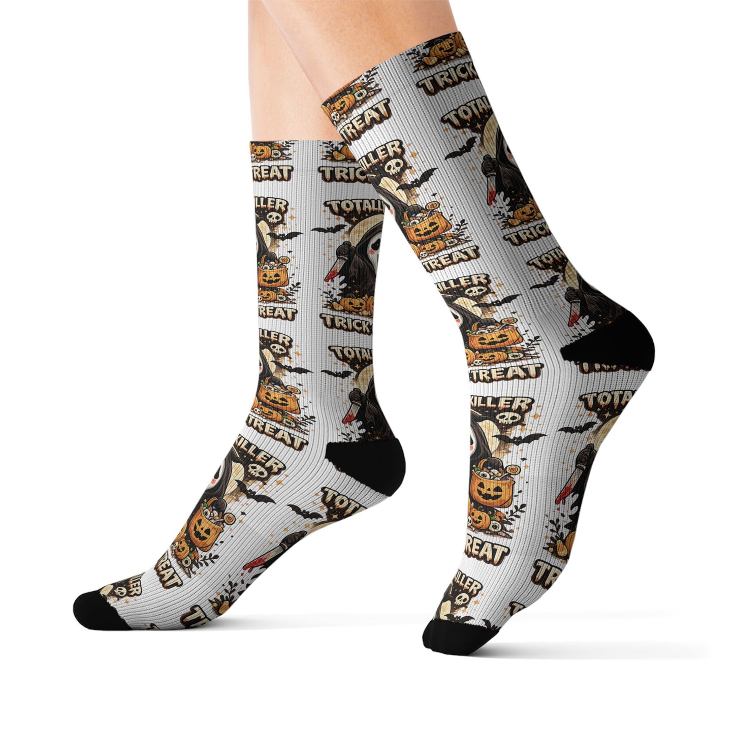 Halloween Ghost Face Sublimation Socks — Trick or Treat Patterned Crew Socks