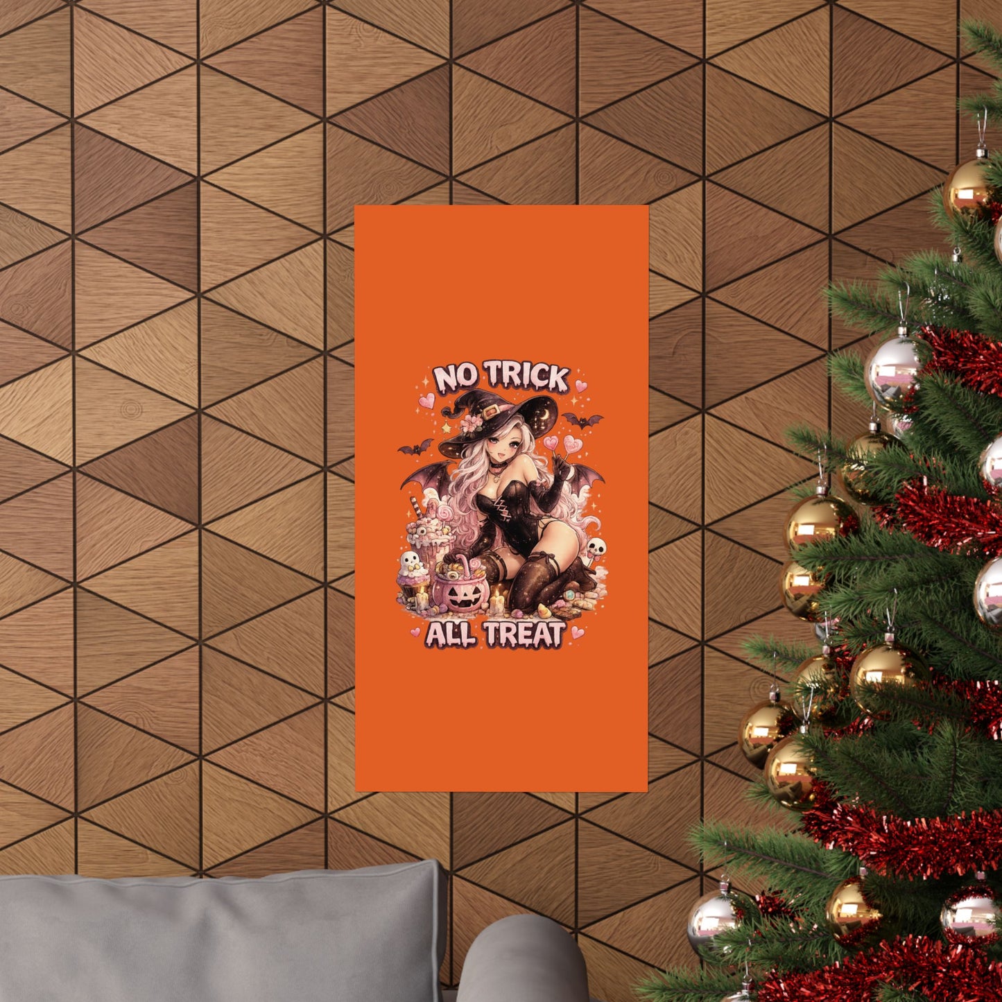 No Trick All Treat Halloween Poster - Sexy Witch Matte Vertical Wall Art