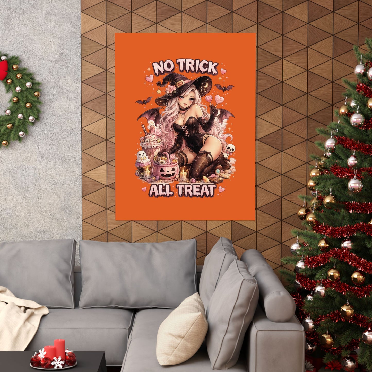 No Trick All Treat Halloween Poster - Sexy Witch Matte Vertical Wall Art