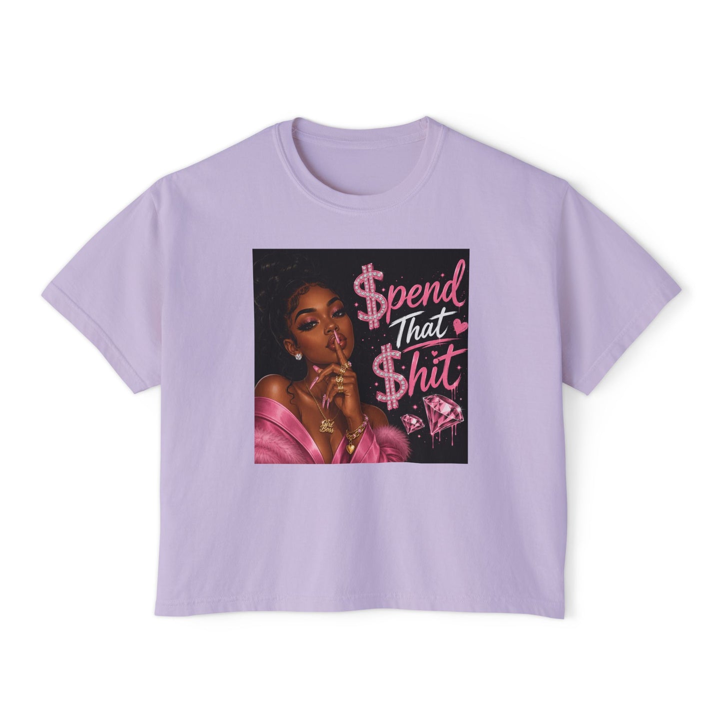 Spend That Shit Boxy Tee — Bold Pink Glam Graphic T-Shirt