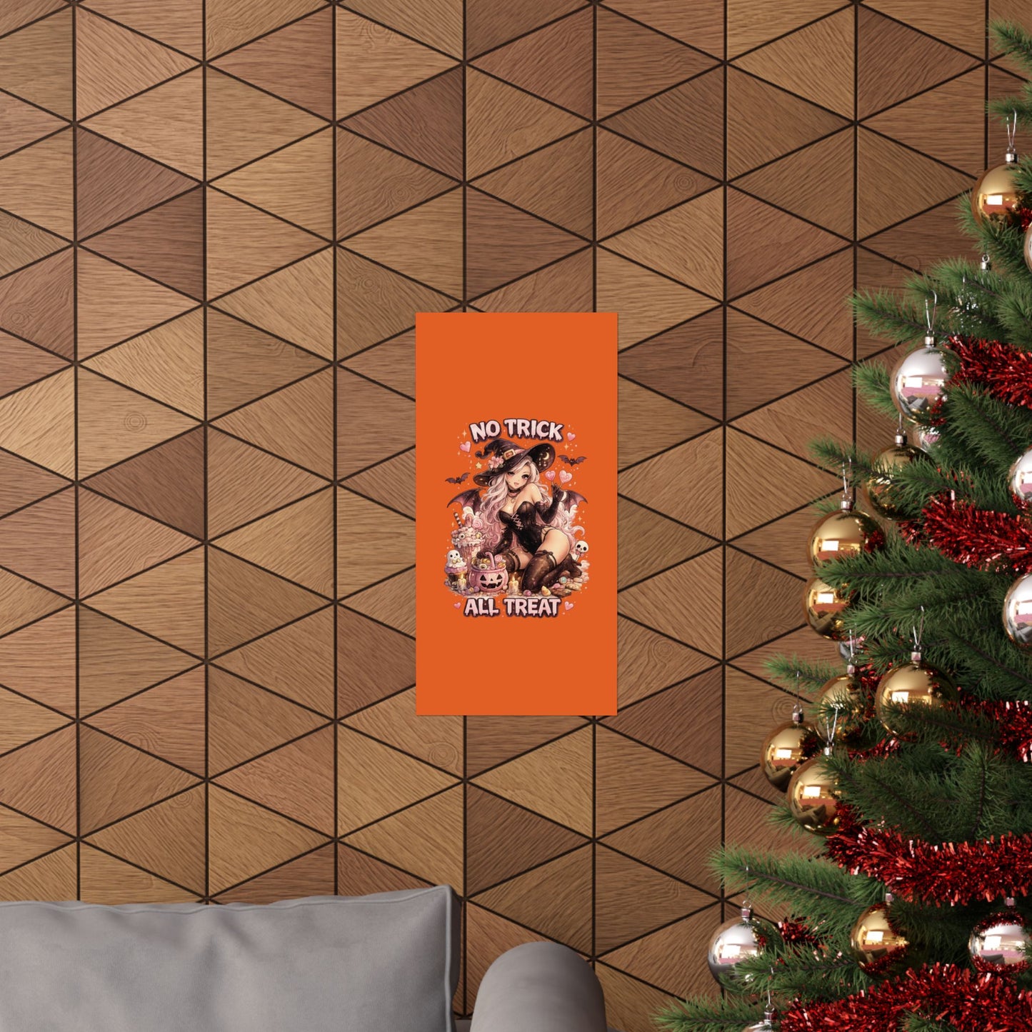 No Trick All Treat Halloween Poster - Sexy Witch Matte Vertical Wall Art