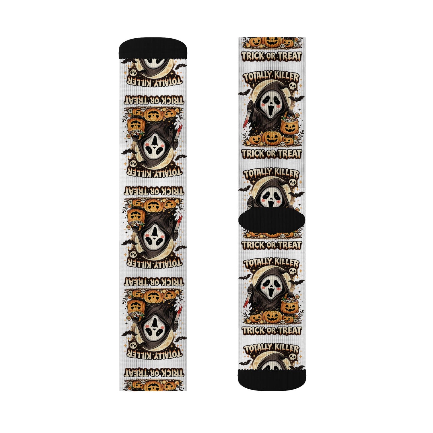 Halloween Ghost Face Sublimation Socks — Trick or Treat Patterned Crew Socks