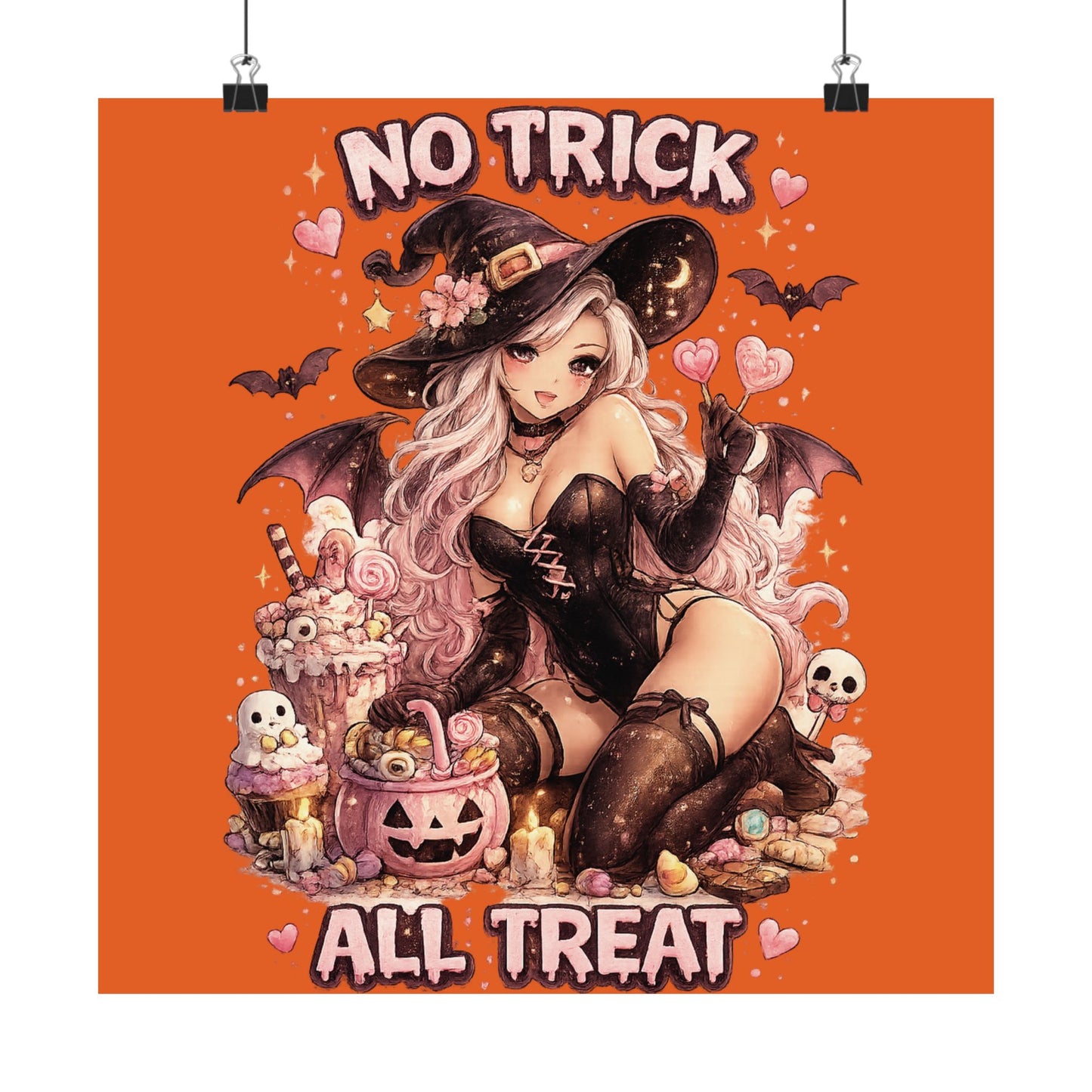 No Trick All Treat Halloween Poster - Sexy Witch Matte Vertical Wall Art
