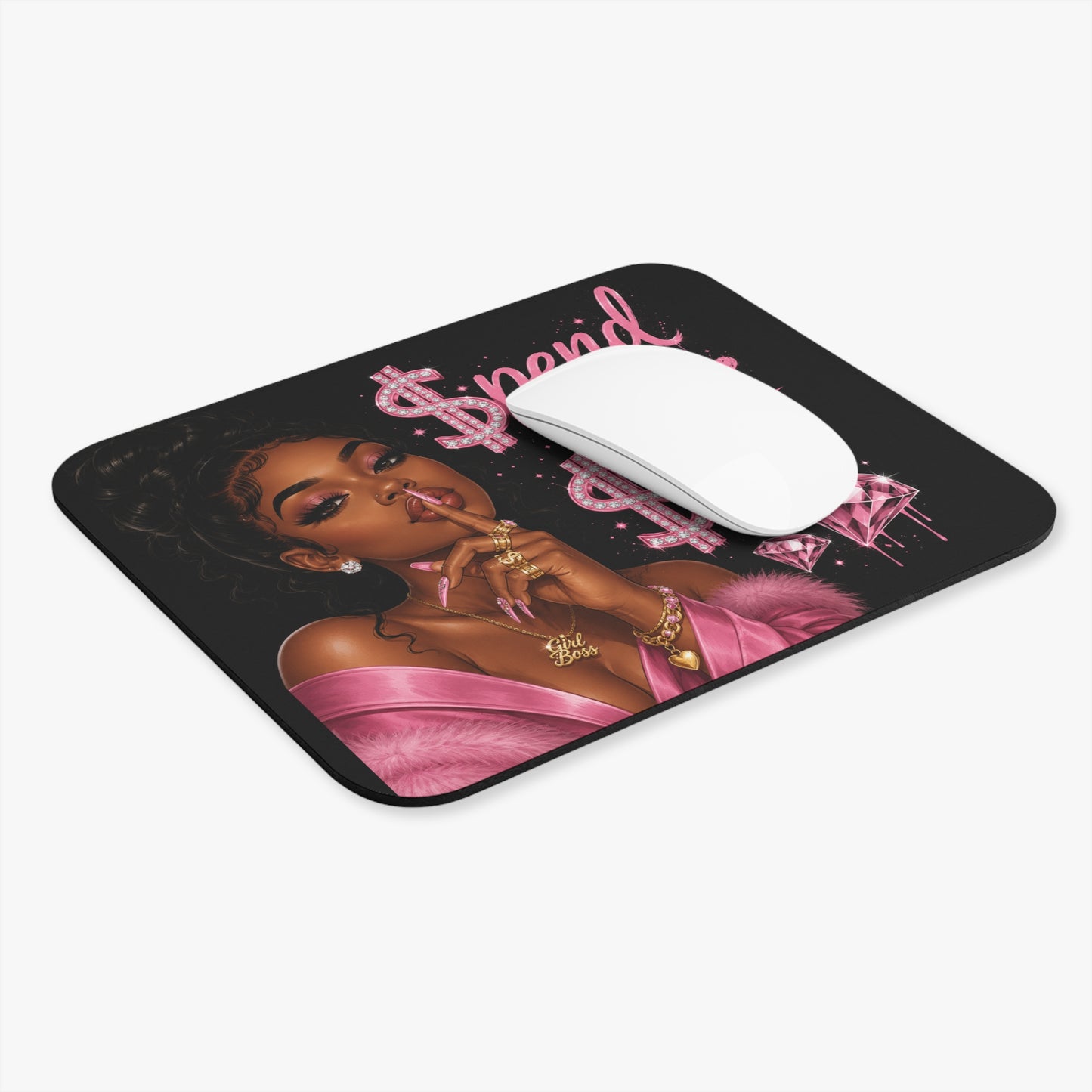 Spend That hit Pink Diamond Mouse Pad — Glam Black Desk Mat for Women