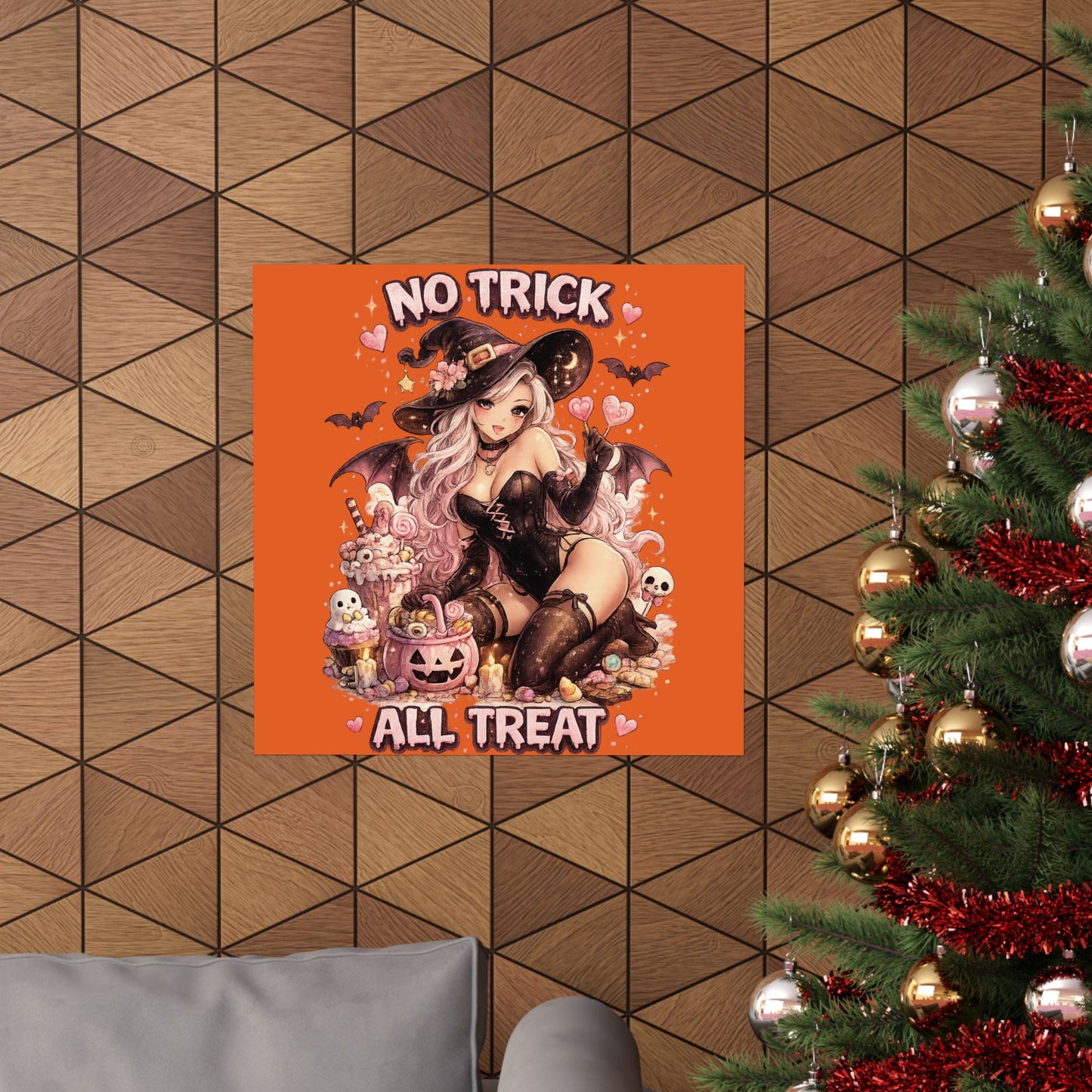 No Trick All Treat Halloween Poster - Sexy Witch Matte Vertical Wall Art