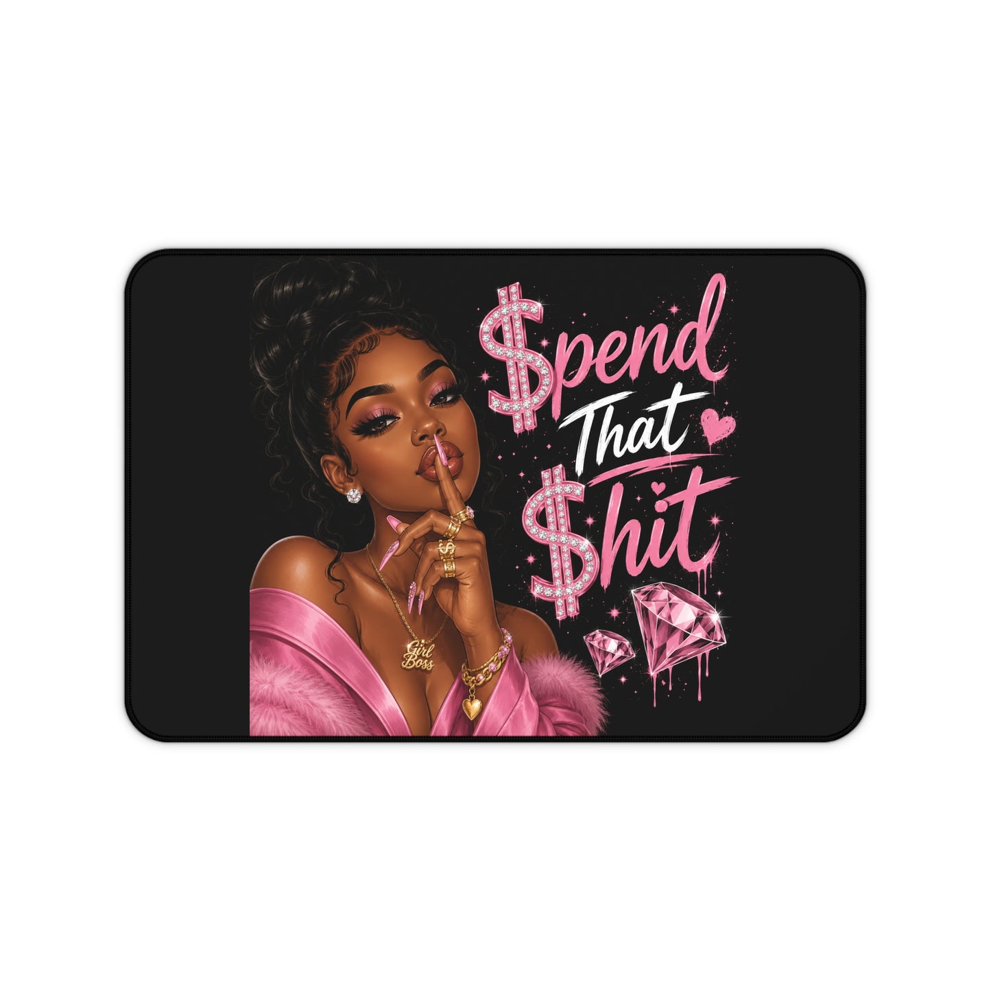 Desk Mat — "Spend That hit" Glam Girl Pink Luxe Gaming/Office Mouse Pad
