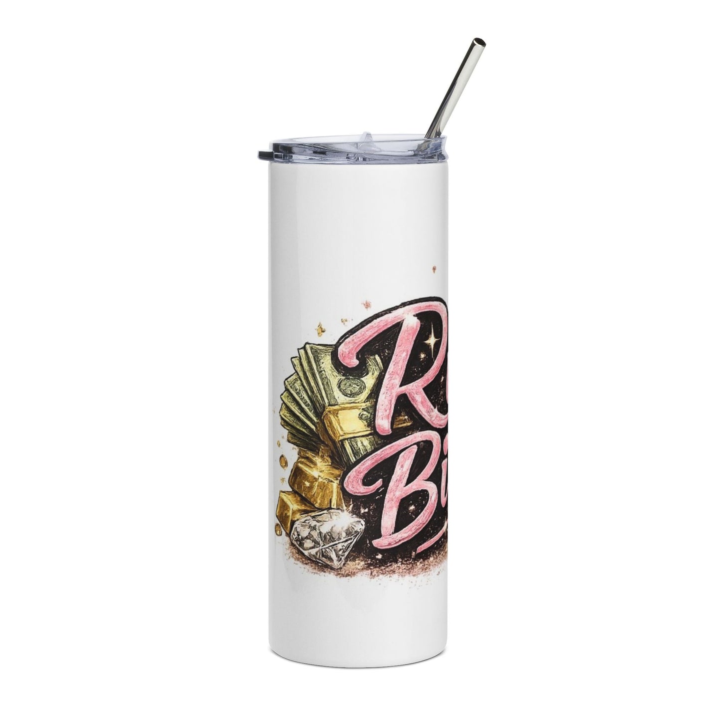 20oz Tumbler — "Rich Bih" Glitter Money Stainless Steel Travel Cup