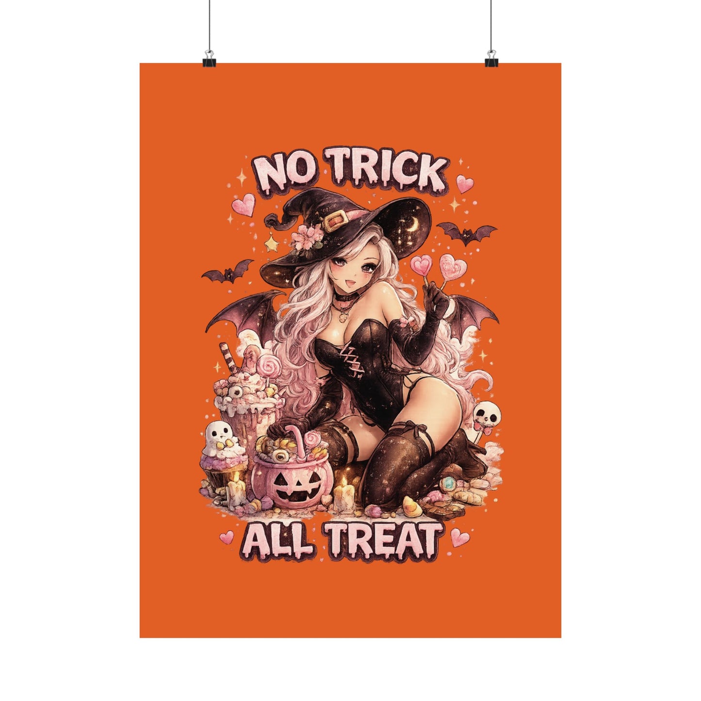 No Trick All Treat Halloween Poster - Sexy Witch Matte Vertical Wall Art