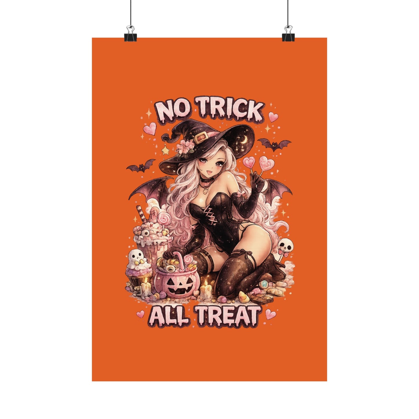 No Trick All Treat Halloween Poster - Sexy Witch Matte Vertical Wall Art