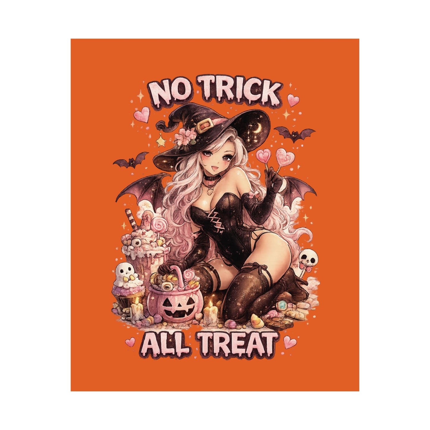 No Trick All Treat Halloween Poster - Sexy Witch Matte Vertical Wall Art