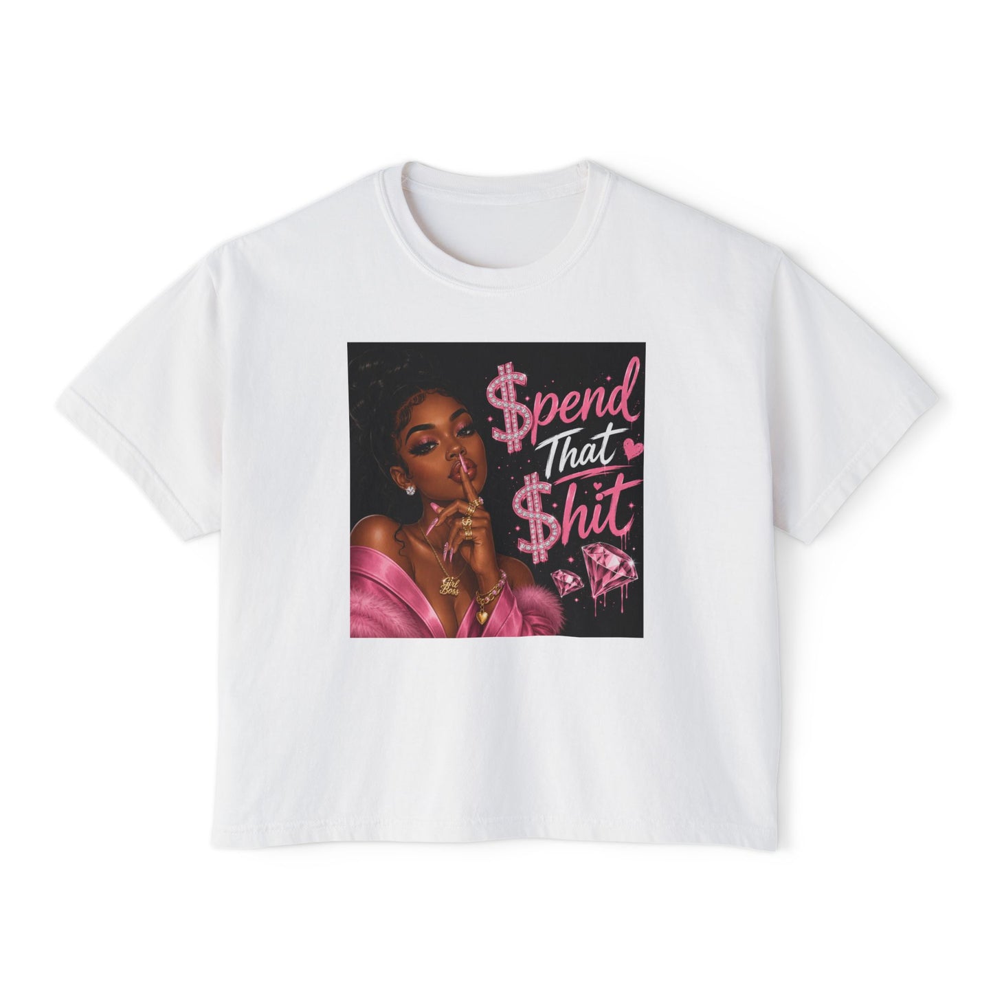 Spend That Shit Boxy Tee — Bold Pink Glam Graphic T-Shirt