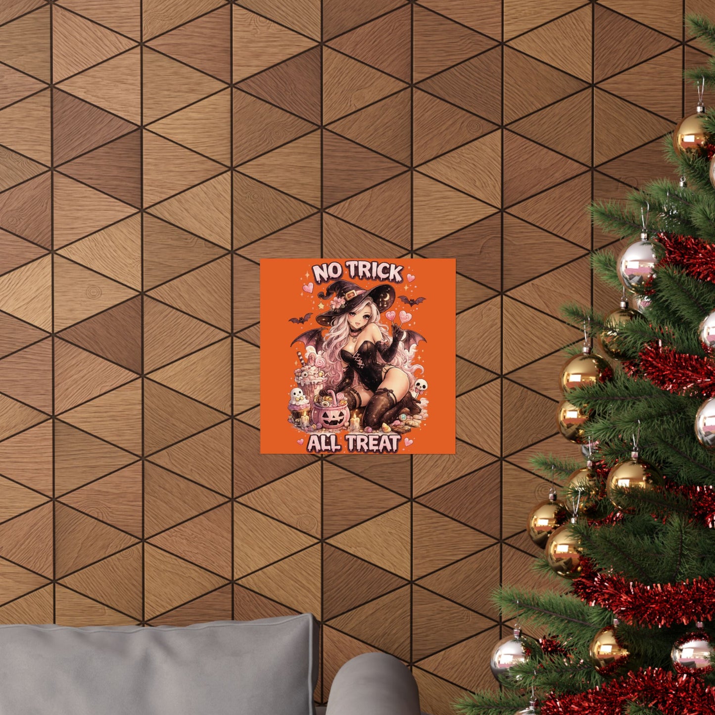 No Trick All Treat Halloween Poster - Sexy Witch Matte Vertical Wall Art
