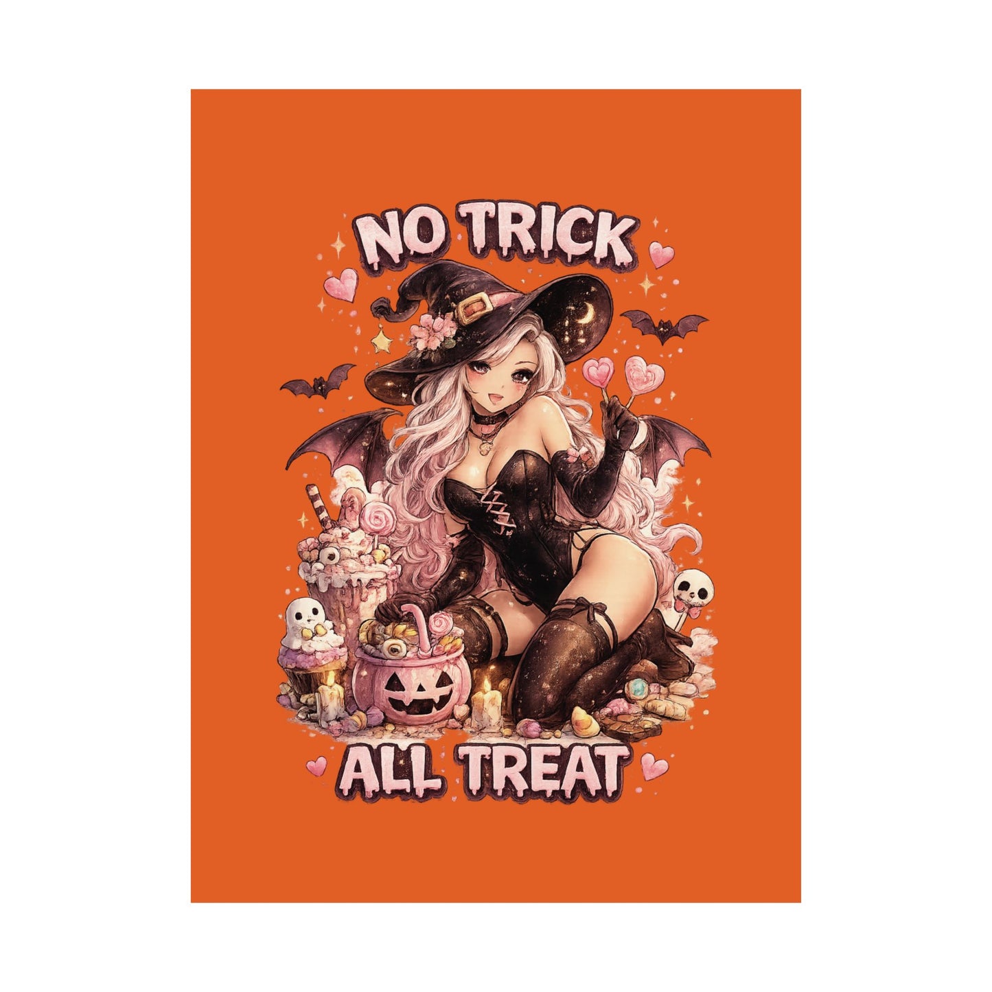 No Trick All Treat Halloween Poster - Sexy Witch Matte Vertical Wall Art