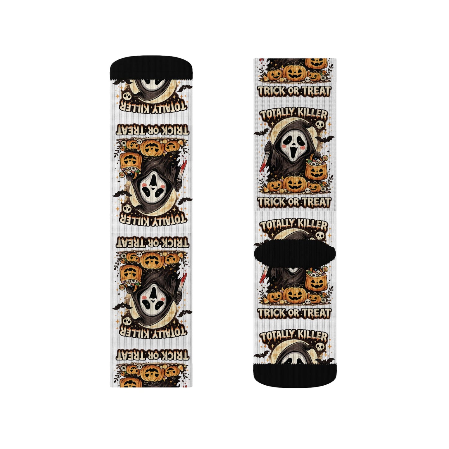 Halloween Ghost Face Sublimation Socks — Trick or Treat Patterned Crew Socks