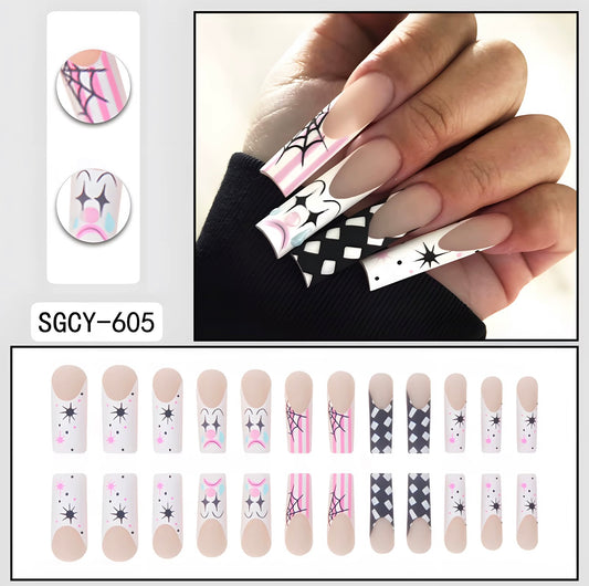 Pink Halloween Press-On Nails | Cute Spider Web Y2K Long Coffin Fake Nails 🕸️🎀